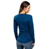 Blauw Merino dames overhemd van de achterkant door Alpin Loacker